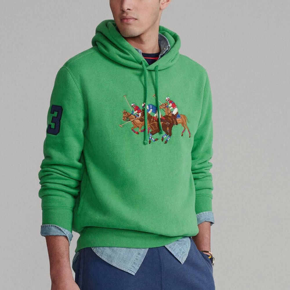 Polo Ralph Lauren Men's Big & Tall LT Equestrian Triple Pony Player Hoodie Green - Picture 4 of 10